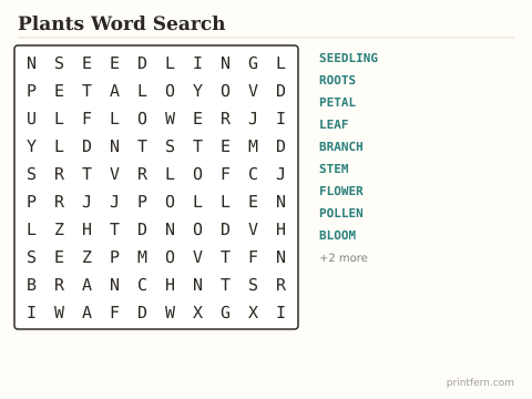 Plants Word Search preview