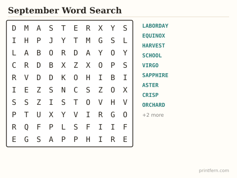 September Word Search preview