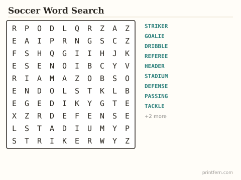 Soccer Word Search preview