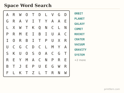 Space Word Search preview