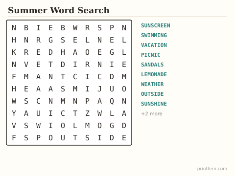 Summer Word Search preview