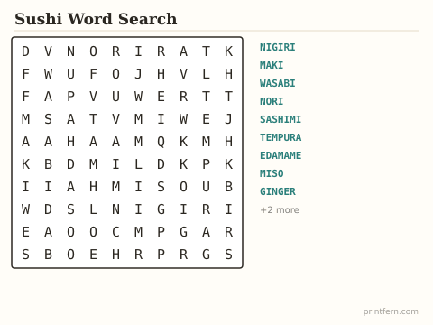 Sushi Word Search preview