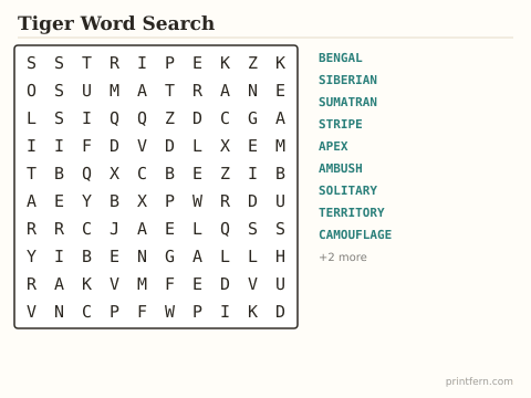 Tiger Word Search preview