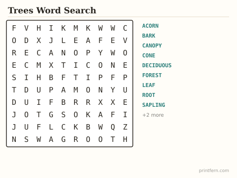 Trees Word Search preview