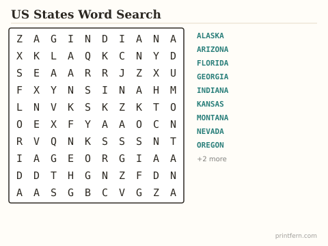 US States Word Search preview