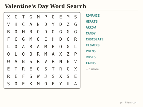 Valentine's Day Word Search preview
