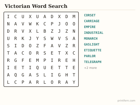 Victorian Word Search preview