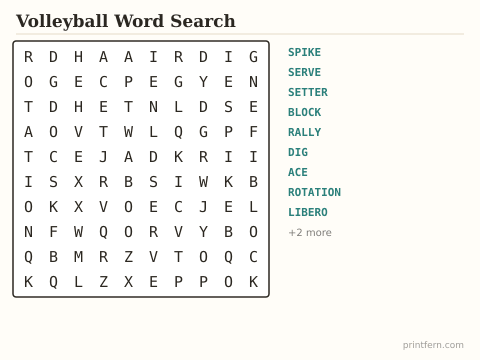 Volleyball Word Search preview