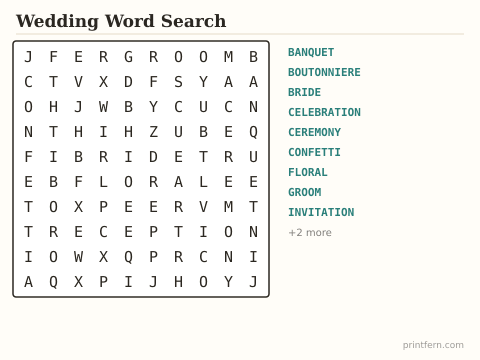 Wedding Word Search preview