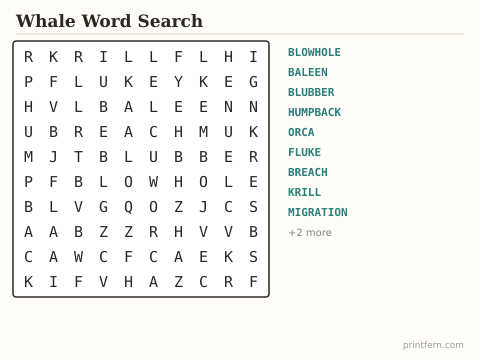 Whale Word Search preview