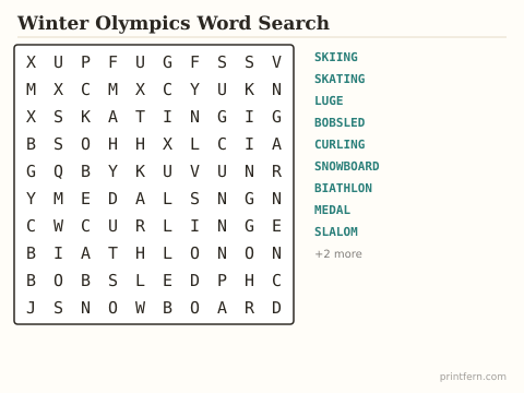Winter Olympics Word Search preview