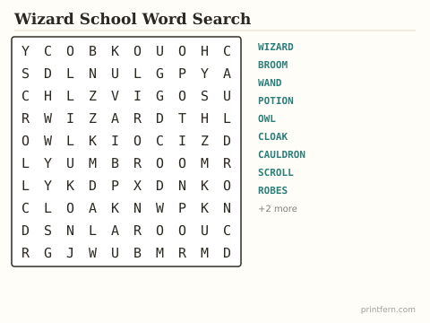 Wizard School Word Search preview